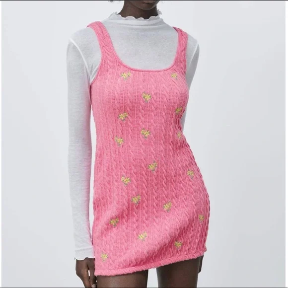 Zara | Dresses | Zara Cable Knit Pink Floral Dress | Poshmark